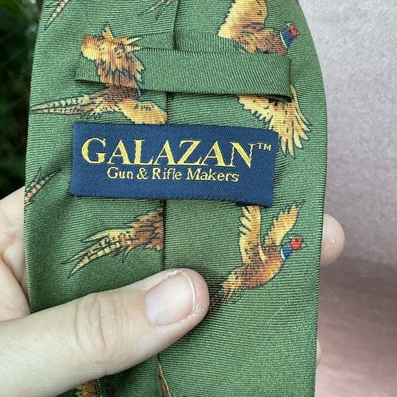 Galazan Gun & Rifle makers green silk pheasant duck hunting tie 66” x 3” - Picture 3 of 6